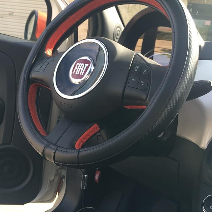 Jdragon Black & Carbon Fiber Style PVC Leather Slip-On Steering Wheel Cover 14.25-15" Diameter
