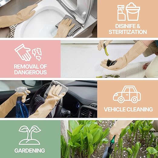 DABOGOSA Mamison 2 Pairs Reusable Waterproof Household Dishwashing Cleaning Rubber Gloves, Non-Slip Kitchen Glove (Ivory, XL (Pack of 2))