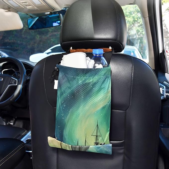 Hanging Car Trash Bags Garbage Bag Trash Can for Back Seat Small Aurora Sailing Washable Storage Bag Retractable 2 Pack