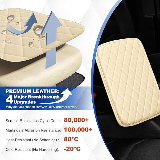 Center Console Cover for SRX: Armrest Cover for Car with 2 Storage Bags - Scratch & Wear Resistant & Waterproof Leather Console Cover,Anti-Scratch Auto Armrest Pad Accessory （Grey
