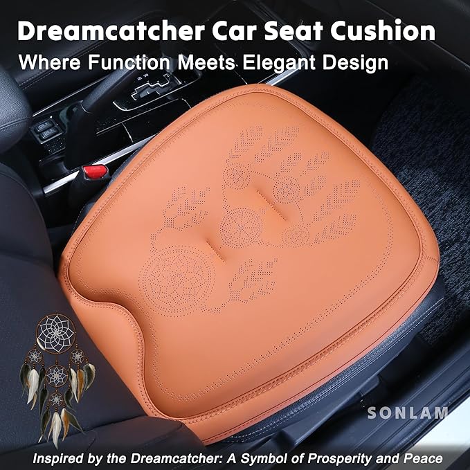 Comfort Dreamcatcher Car Seat Cushion Non-Slip - Relaxing, Optimal Support & Posture for Long Drive (Front Seats (Cognac Brown))