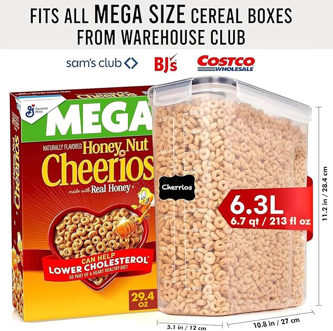 Shazo 2 Pack (6.3L / 213OZ) EXTRA Large Airtight Food Storage Cereal Containers for Bulk Food Storage BPA-Free Plastic Container, Pantry Organization and Canister for Rice, Pasta, Sugar & Flour