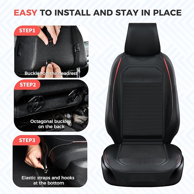 FLORICH Leather Car Seat Covers Universal Car Seat Cushion Comfortable Automotive Seat Protector Fit for Car SUV Truck Van, Black&Red Line