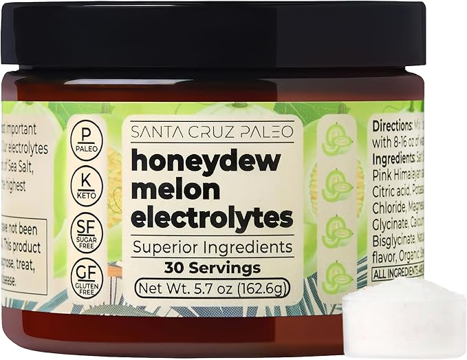 Santa Cruz Paleo Electrolyte Powder, Honeydew Melon Flavor, Sugar Free Hydration Drink Mix with Himalayan Pink Salt, Sea Salt, Magnesium Glycinate, Potassium Chloride, Sweetened with Stevia, 30 Srvgs