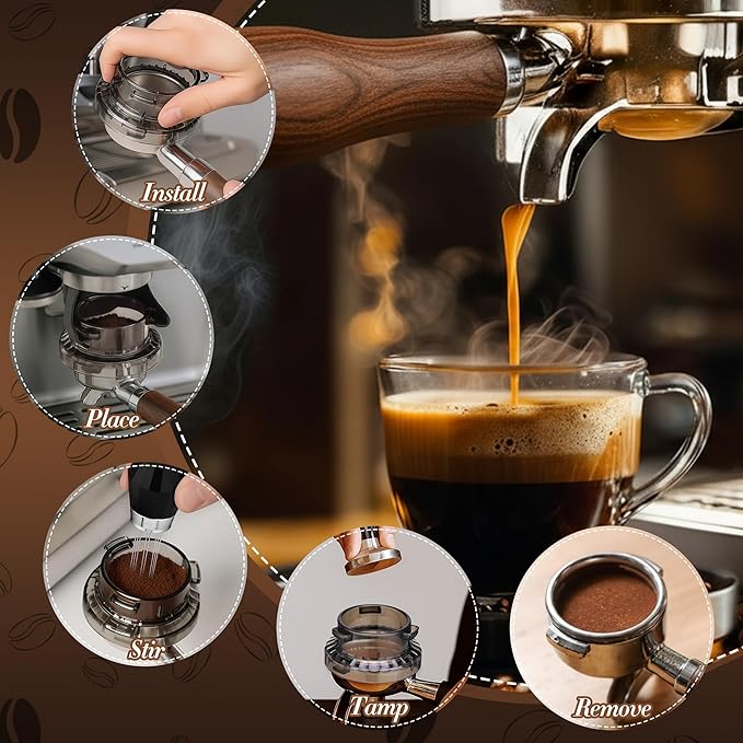 Feekoon 54mm Dosing Funnel Compatible with Breville Barista and Bambino Machine, WDT Espresso Distribution Tool, Espresso Accessories Kit, Coffee Stirrer Tool with 8 Needles and 4 Replacement Needles