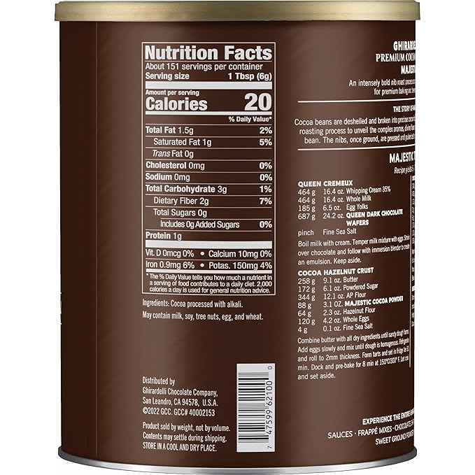 Ghirardelli Majestic Premium Cocoa Powder, 32 Ounce Can (Pack of 2) with Ghirardelli Stamped Barista Spoon