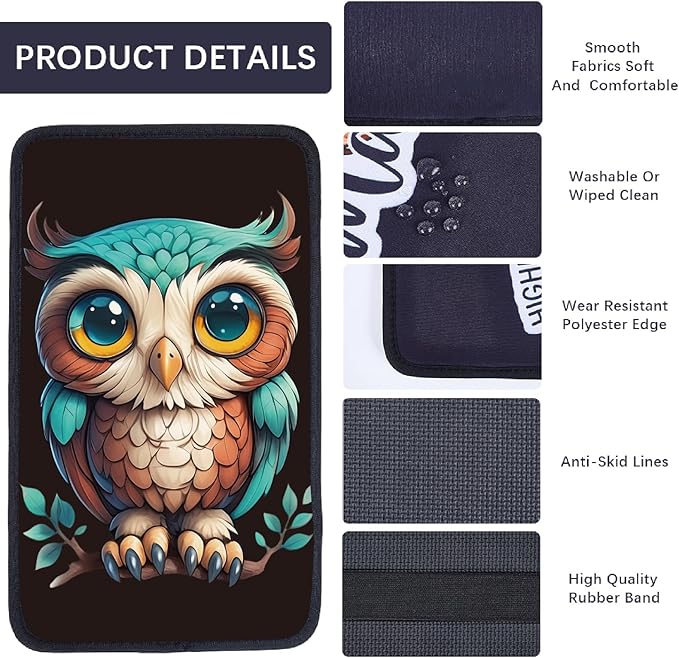 CREATCABIN Owl Auto Center Console Cover Car Armrest Cushion Auto Armrest Storage Box Pad Soft Anti-Slip Lines Waterproof Car Accessories Interior with Elastic Band for Vehicle SUV Truck 12.6×7.5in