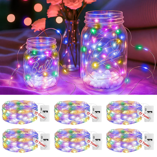 litogo Fairy Lights 6 Pack, 20 LED Waterproof String Lights, 7ft Multicolor with Timer for Wedding Party Christmas Decor