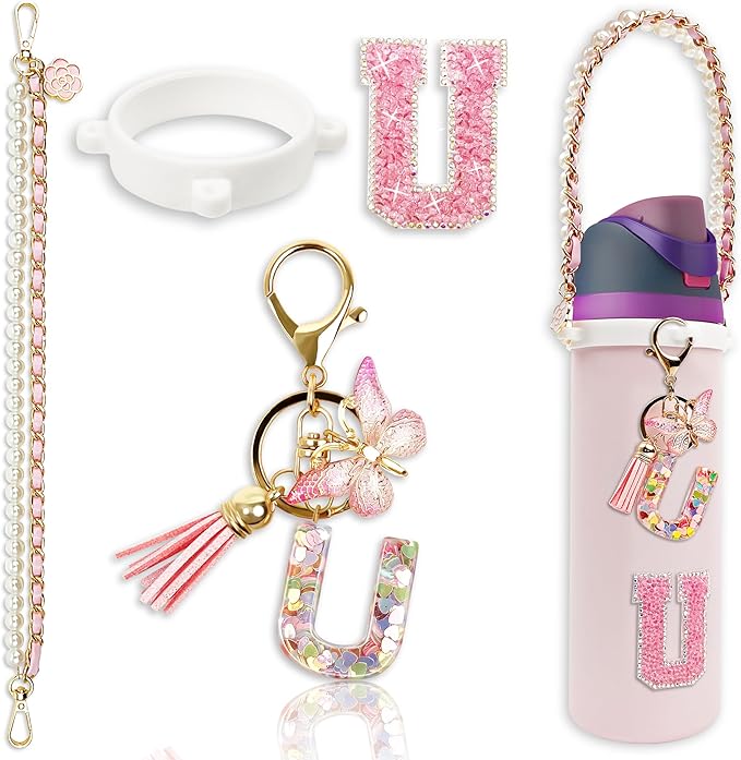 Letter Handle Strap Accessories with Cute Initial Charm Compatible with Owala Water Bottle 24oz 32oz 40oz Owala Kids
