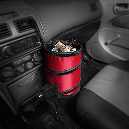 FH Group Automotive Waterproof Portable Collapsible Small Trash Can Garbage Container fits Most Cars,Waterproof,Polyethylene, SUVs, and Trucks Red