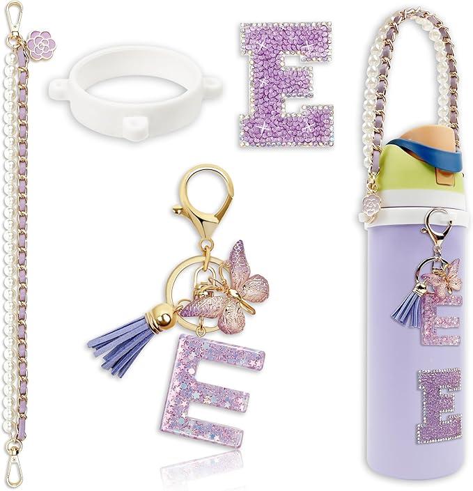 Letter Handle Strap Accessories with Cute Initial Charm Compatible with Owala Water Bottle 24oz 32oz 40oz Owala Kids