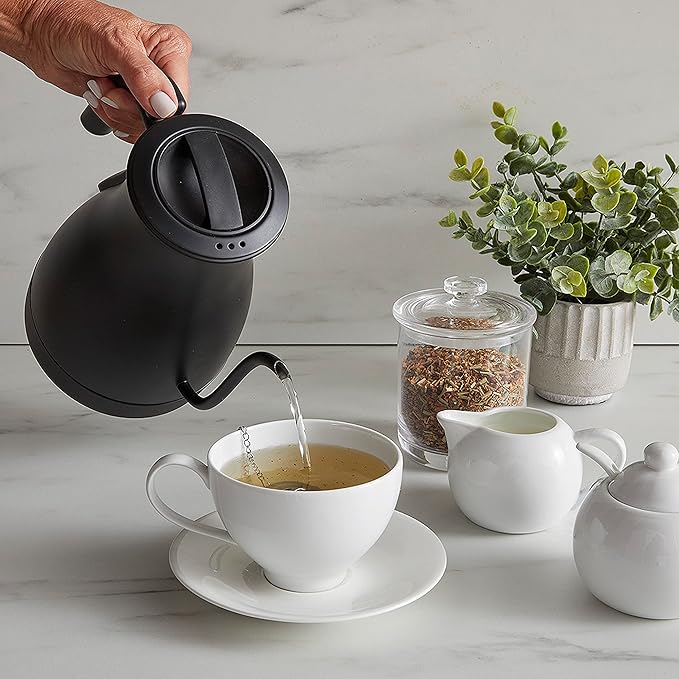 Chef'sChoice Electric Kettle Gooseneck Style Perfect for Pour-Overs Stainless Steel Construction 1200 Watts with Auto-Shutoff & Boil-Dry Protection, 1-Quart, Black
