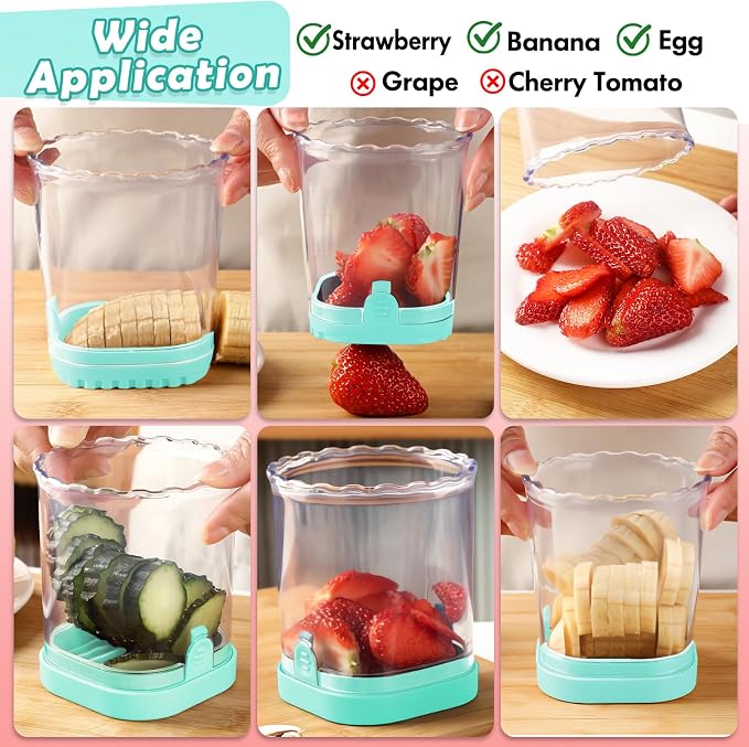 Creative Strawberry & Fruit Slicer - Detachable Cutter with Push Plate (Pale Turquoise)