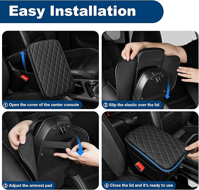 Car Center Console Cover Fit for Volkswagen Leather Armrest Cover with 2 Storage Bags Waterproof Console Cover Scratch & Wear Resistant(Black)