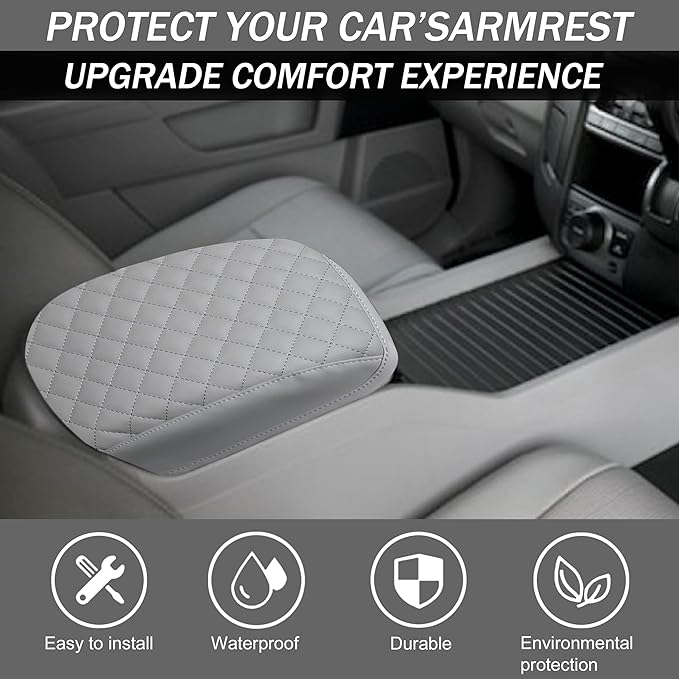 SENSHINE Armrest Cover for Honda Pilot Accessories 2009 2010 2011 2012 2013 2014 2015 Center Console Cover Anti-Scratch Leather Armrest Decoration for Honda Pilot Interior Accessories (Gray Trim)