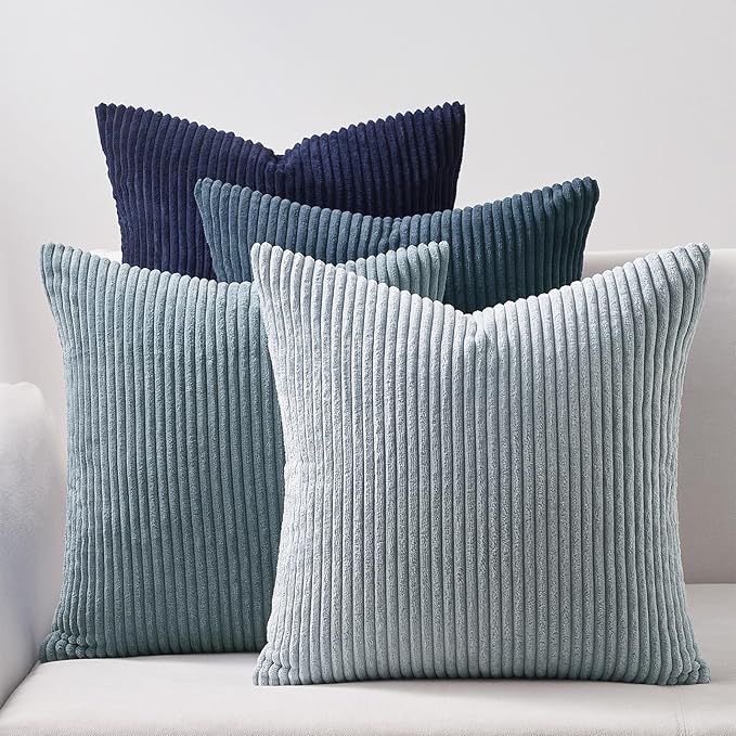 Topfinel Decorative Throw Pillow Covers Cushion Cases, Set of 4 Soft Velvet Modern Double-Sided Designs, Mix and Match for Home Decor, Pillow Inserts Not Included (22x22 inch, Blue)