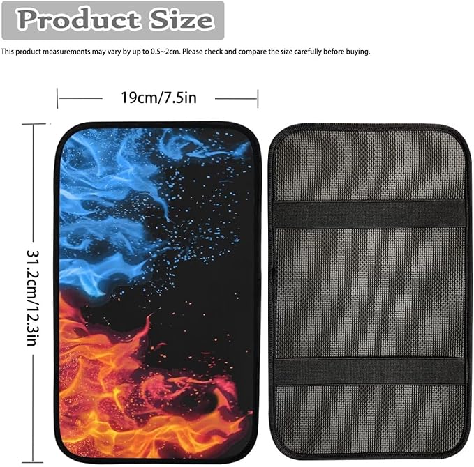 Mintutlipy Universal Car Center Console Cover Blue Red Flames Automotive Armrest Cushion Nonslip Arm Rest Cover for Car