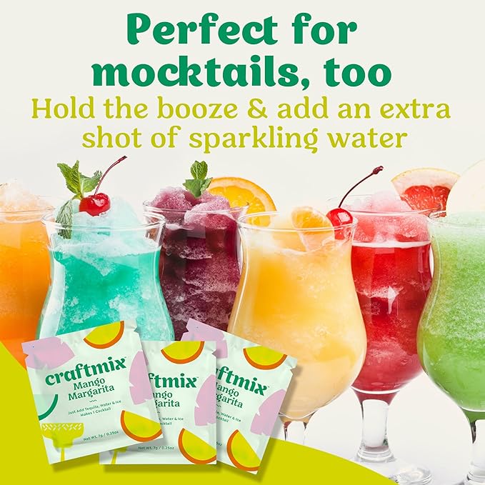 Craftmix Mango Margarita Cocktail & Mocktail Drink Mixer, Skinny Mixes - Water Flavoring Packets - Made With Real Fruit - Vegan, Low-Carb, Low-Sugar, Non-GMO, Dairy Free, Gluten Free, 24 Pack