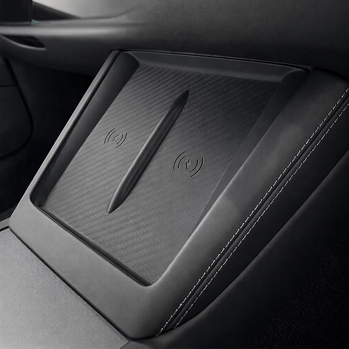 Ultra-Thin Wireless Charging Pad [Unobstructed Charging] Protective Silicone Cover for Tesla Model 3 Highland & Model Y Juniper – Black