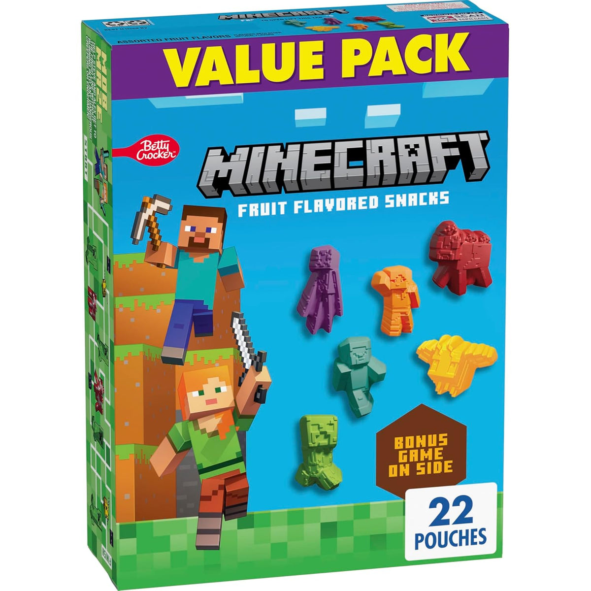 Minecraft Fruit Flavored Snacks, Fat Free and Gluten Free Snacks, 17.6 oz (22 Pouches)