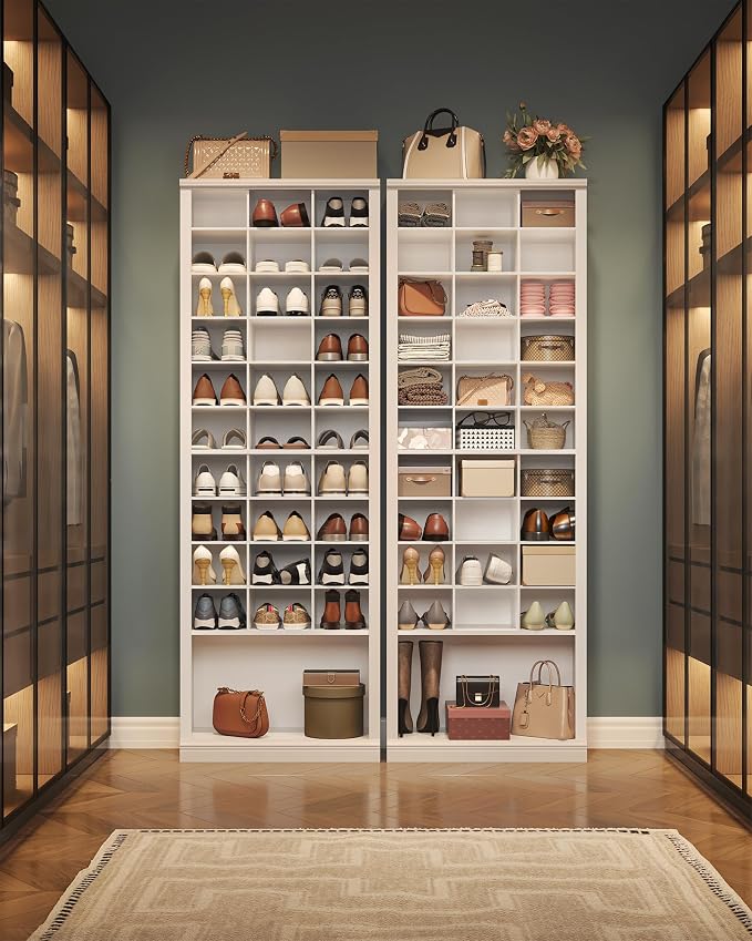 Hzuaneri 11 Tiers Shoe Storage Cabinet, Tall Shoes Cabinet with Cubby, Freestanding Wooden Shoe Organizer, 30-33 Pairs, Shoes Cubby Organizer for Entryway, Bedroom, White 02001BSR