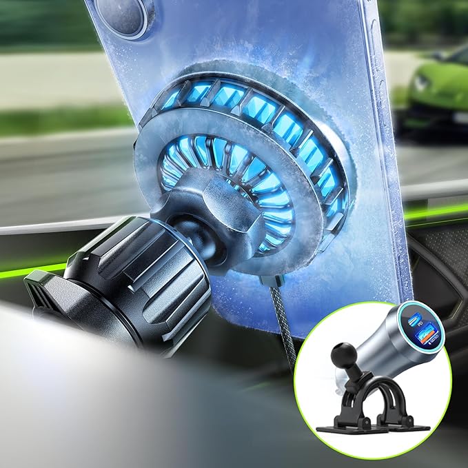 LISEN Qi2.2 25W MagSafe Car Mount Charger [2026 Upgraded with TEC Cooling] Qi2.2 25W Wireless Car Charger Magnetic Car Phone Holder Charger,Magsafe Charger for iPhone 17/16/15/14/13/12,Samsung S26/S25