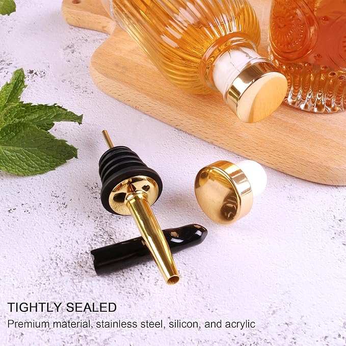 Glass Syrup Dispenser Set - 4 Pack 7oz Bottles with Metal Pour Spouts, Stoppers, Spoons for Coffee, Tea, Vanilla, Caramel, Honey