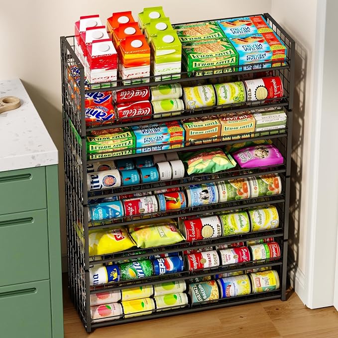 JKsmart 2-Tier Stackable Can Rack Organizer for Pantry Shelf, Extra-Long Can Holder for Kitchen Organization,Heavy Duty Can Dispenser for Canned Food Soup Goods up to 54 in Cabinet Storage, Black