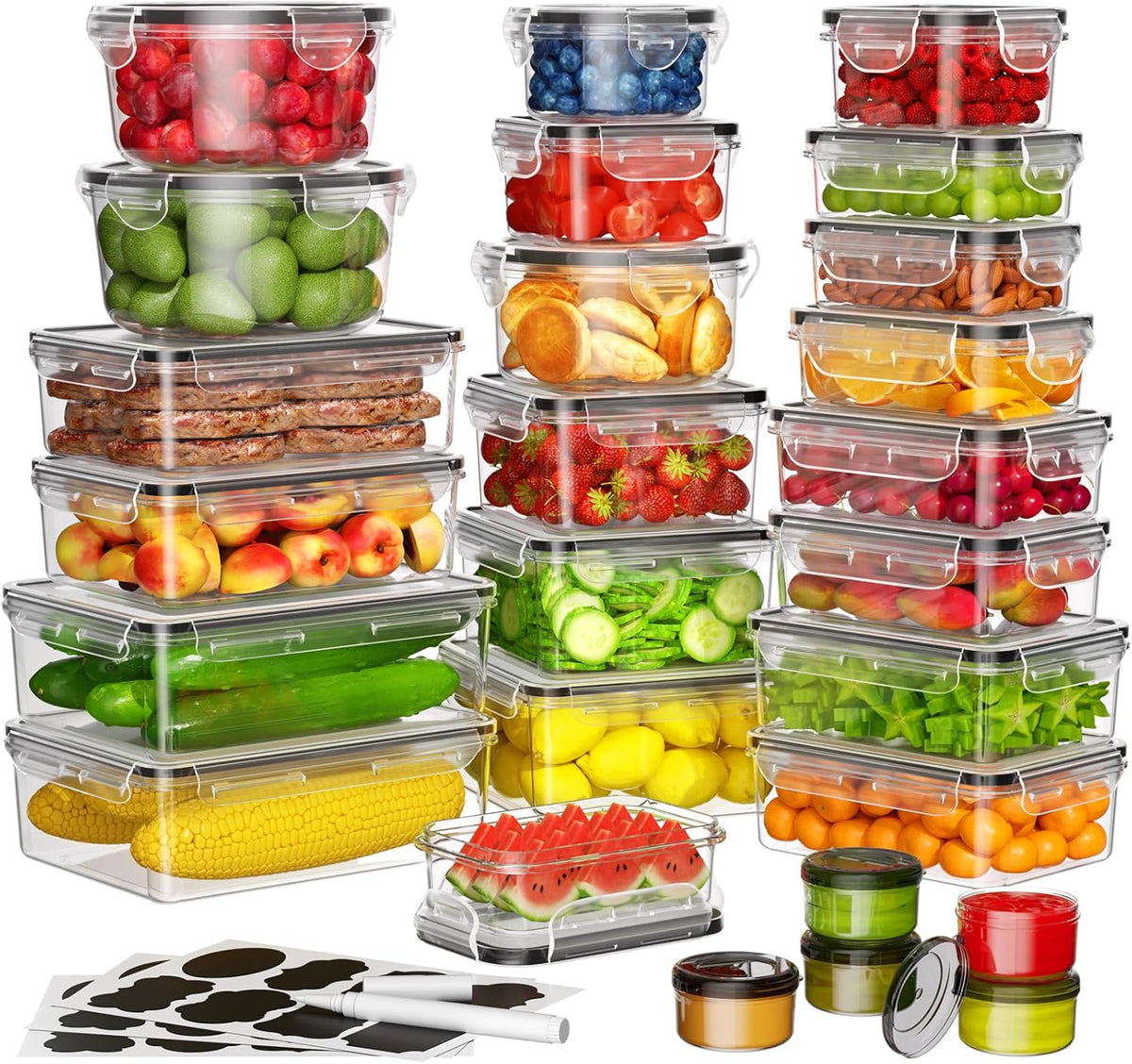 40 PCS Food Storage Containers with Lids Airtight (20 Containers & 20 Lids), Leak proof Meal Prep Container Set for Kitchen Storage, BPA-free, PVC-free Plastic, Microwave/Dishwasher Safe, Labels & Pen