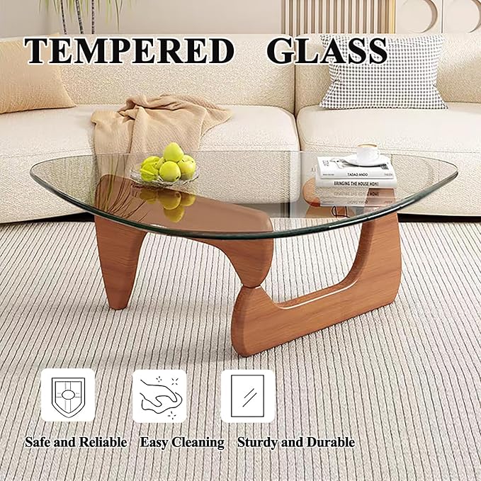 Glass Coffee Table, Mid Century Modern Coffee Table, Coffee Table for Living Room Center Table Suitable for Bedroom Living Room Reception Office Tables (Walnut/Transparent, Large)