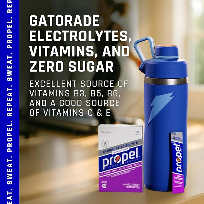 Propel Electrolyte Enhanced Water Drink Mix Powder Packets, Grape, Zero Calorie & Zero Sugar Hydration with Electrolytes and Vitamins C & E (240 Packets)