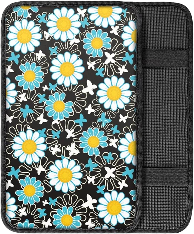 Daisy Automotive Center Console Cover Universal Floral Car Armrest Cover Auto Center Console Cushion Protector Flower Printed Car Interior Accessories Decor Dustproof