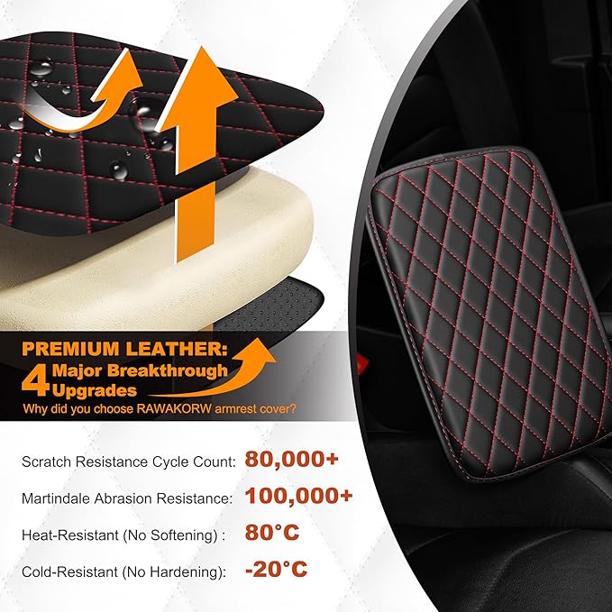 Car Center Console Cover Fit for Mazda CX-30 - Upgraded Faux Leather Armrest Cushion with 2 Storage Pockets - Waterproof & Durable Armrest Protector for Car (Black & Redline)