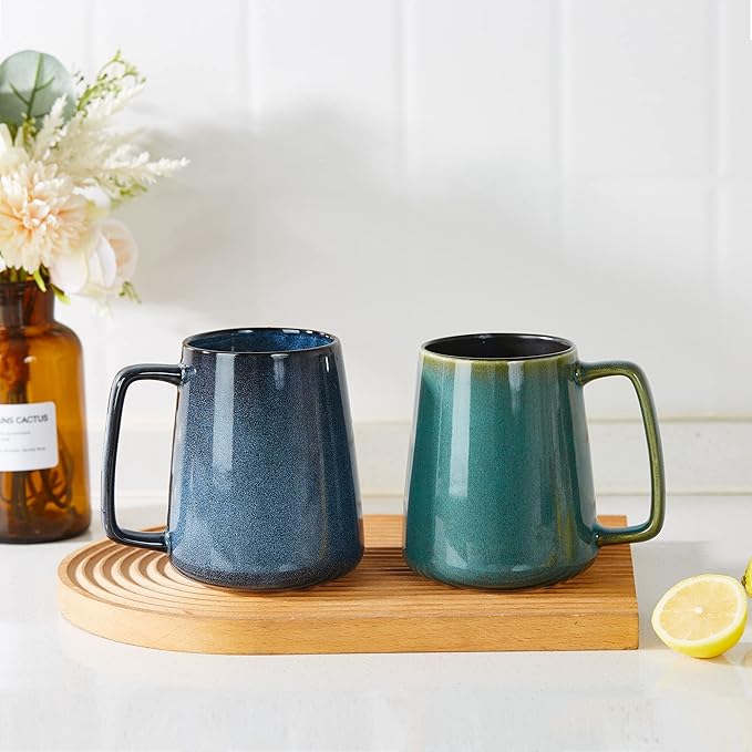 Large Ceramics Coffee Mugs, 24 OZ Large Handle Coffee Mugs, Extra Large Tea and Coffee Cup for Office and Home, Microwave and Dishwasher Safe (24 OZ Blue)