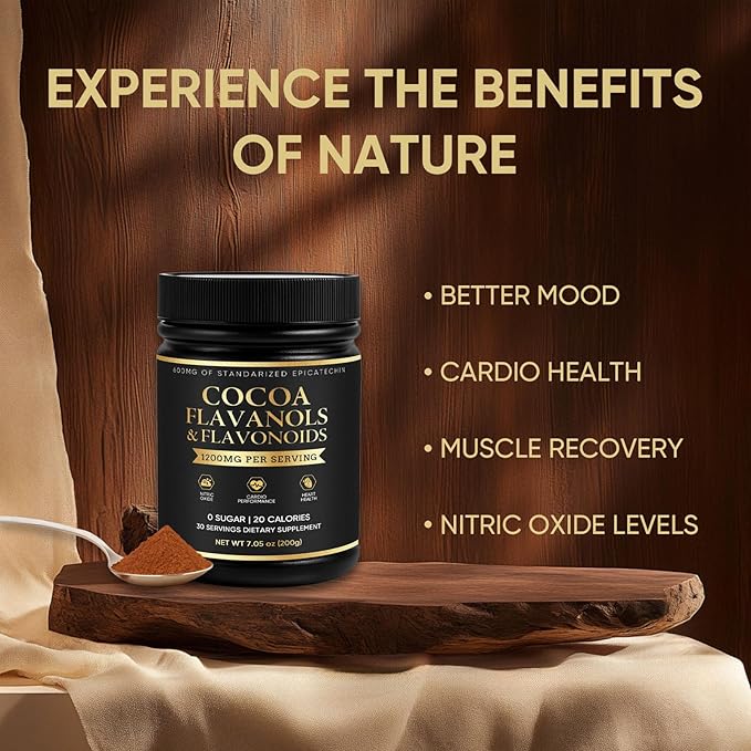 High Flavanol Cocoa Powder | 1200mg per Serving with Cocoa Flavanols, Flavonoids & 600mg Epicatechin | Improve Circulation, Energy, Supports Heart Health & Brain Function | 150g