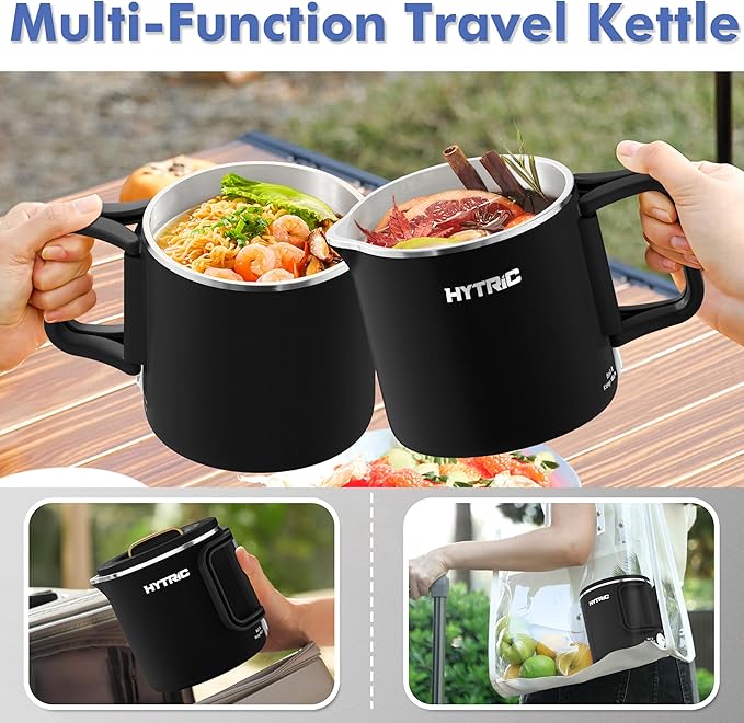 HYTRIC Travel Electric Kettle, 650ML Foldable Small Electric Kettle, Stainless Steel Portable Kettle with Dual Power Control, Collapsible Small Kettle Electric, Auto Shutoff & Boil Dry Protection