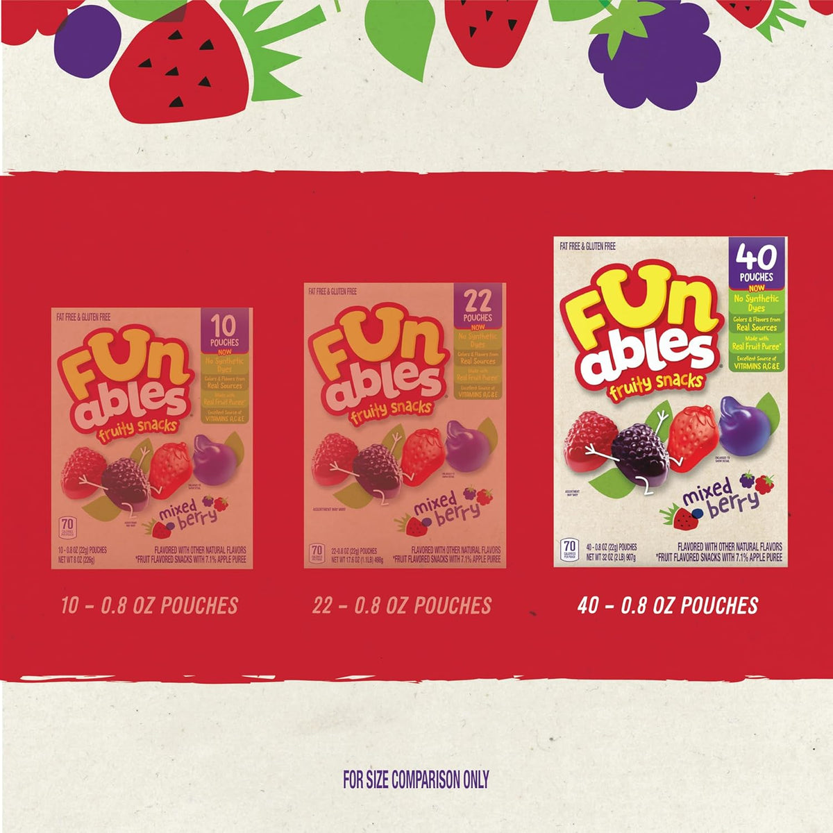 Funables Fruity Snacks, Mixed Berry Flavored Snacks, 32 oz 40 ct
