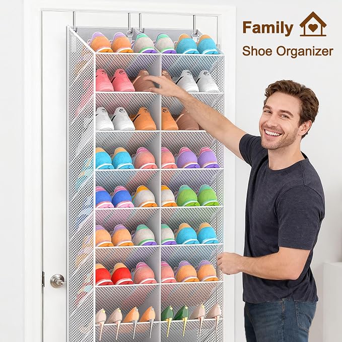 UVIAHOMI Over the Door Shoe Organizer for 30 Pairs, 10-Tier Light Grey