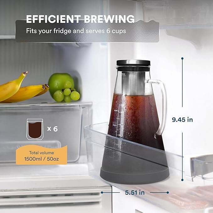 ovalware Pour Over Coffee Dripper Maker Paperless Stainless Steel Filter, Precision Measuring Cup and Carafe with Airtight Cold Brew Iced Coffee Maker Pitcher RJ3 Brewing Glass Carafe