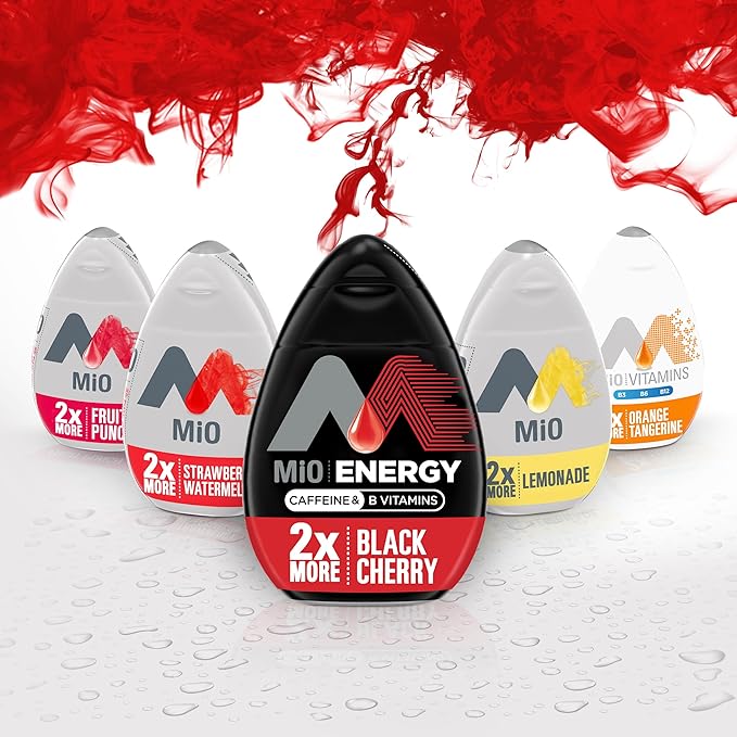 MiO Energy Black Cherry Liquid Water Enhancer Drink Mix, 2x More, 3.24 Fl Oz Bottle, As Seen on TikTok (Pack of 3)