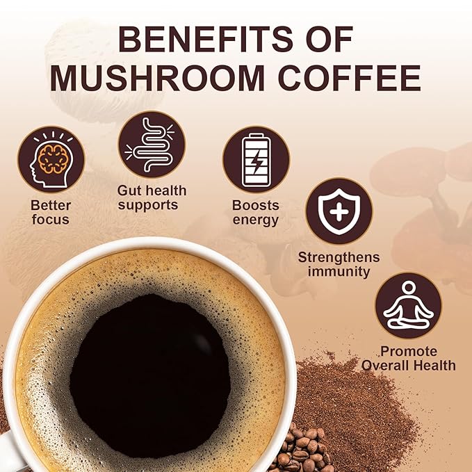 2 Bag Mushroom Coffee, Instant Coffee with 6 Adaptogenic Mushrooms (Lion’s Mane, Cordyceps, Shiitake, Turkey Tail) for Better Energy, Focus, Digestion & Immune Support