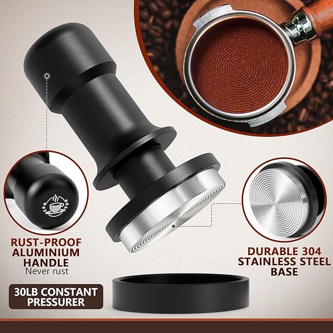 Espresso Tamper 53mm – Fits 54mm Breville Sage Portafilter – Compatible With Barista Express, Bambino Plus, Barista Pro, Infuser – Spring Loaded Calibrated Self Leveling Coffee Tamper Tool