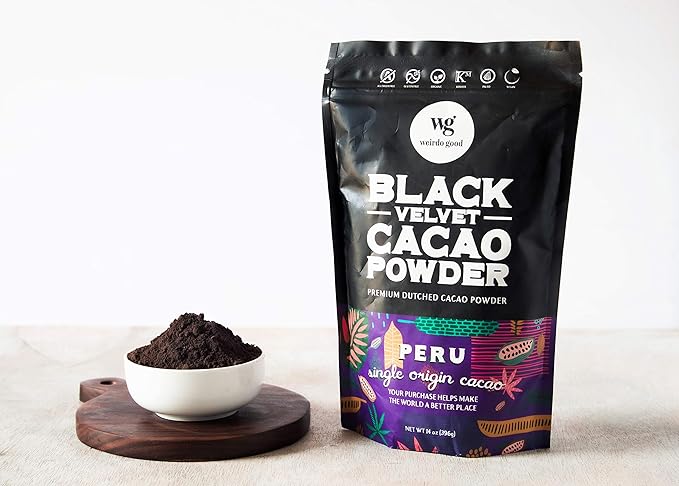 Weirdo Good Black Velvet Cacao Powder – Organic, Allergen-Free, Premium Ultra-Dutched Cocoa for Baking, 14 oz.
