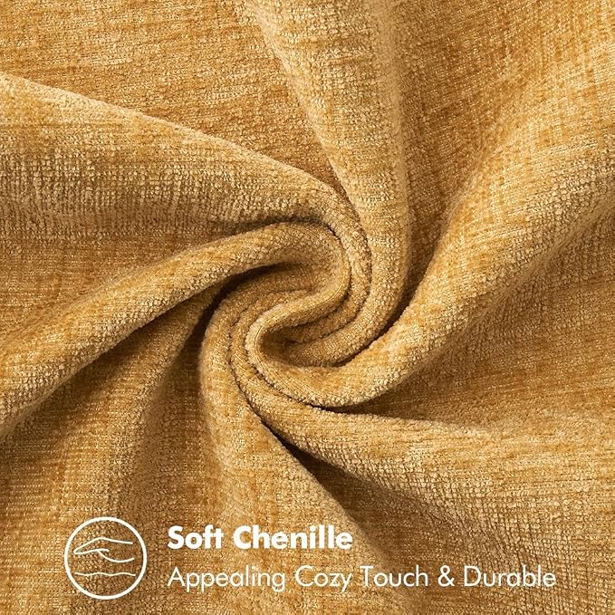 MIULEE Pack of 2 Lumbar Throw Pillow Covers 12x20 Inch Gold Mustard Yellow Farmhouse Decorative Pillow Covers with Stitched Edge Soft Chenille Solid Dyed Pillow Covers for Couch Sofa Bed Living Room