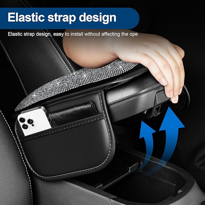 Center Console Cover Fit for VW/Volkswagen Premium Leather Car Armrest Cover with 2 Storage BagsStorage Box Waterproof Car Arm Rest Covers(Black)