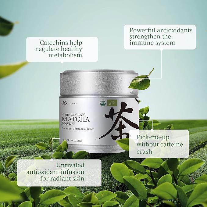 Chaism Ceremonial Grade Matcha Green Tea Powder - Premium First Harvest USDA Organic Gluten-Free Vegan, 100% Pure Unsweetened No Additives, 1.06oz Tin