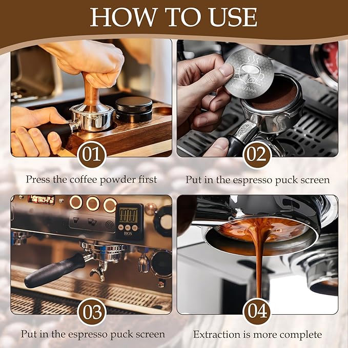 2 Pack 51mm Espresso Puck Screen with Stand, 0.9mm 150μm Ultra Thin Reusable Coffee Filter Compatible with Breville Barista 51mm Portafilter Basket, 304 Stainless Steel Espresso Machine Accessories
