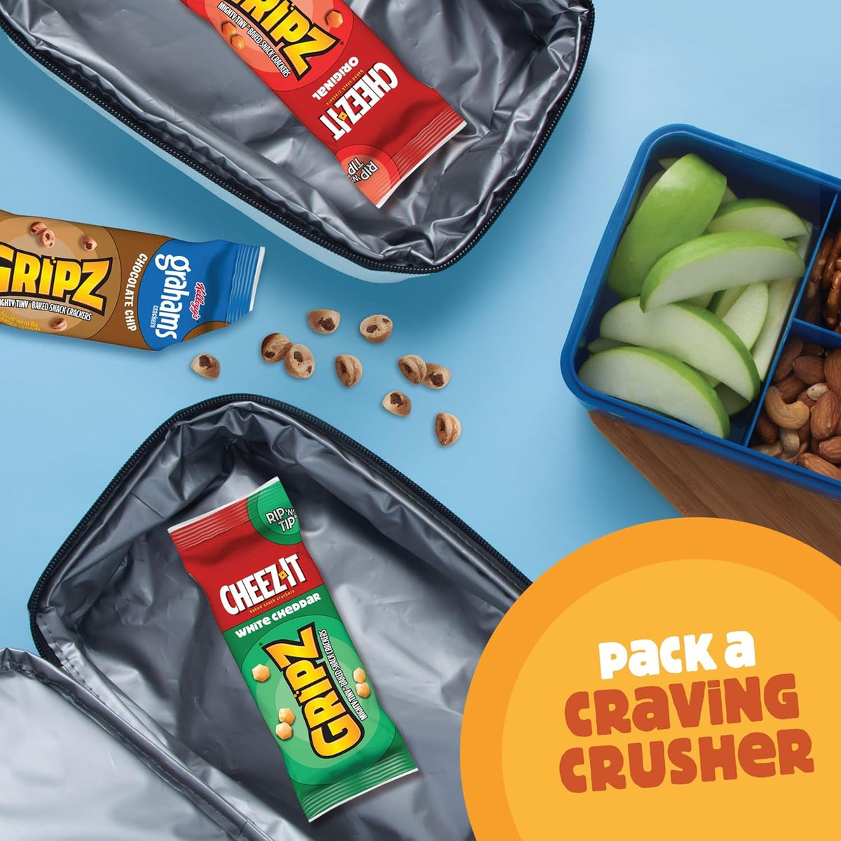 Gripz Mini Baked Snack Crackers, Sweet and Salty Variety Pack, 11oz Box with 12 Pouches, Easy-Open