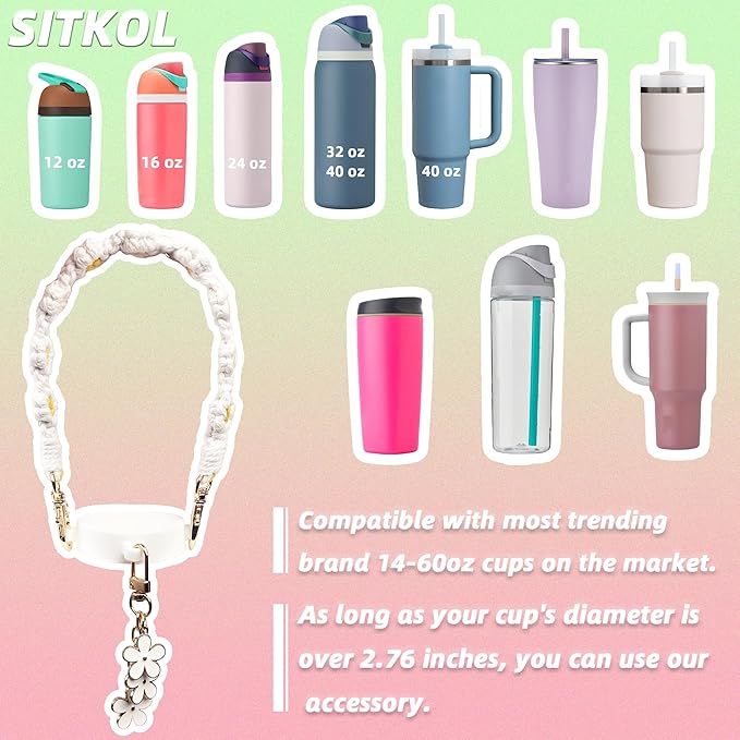 Handle Strap and Charm Set for Owala Water Bottle 24 oz, 32 oz, 40 oz, Owala Kids, Owala Coffee Tumbler, Owala FreeSip – Includes Handle Strap, for Owala Accessories & Stanley Cup Accessories