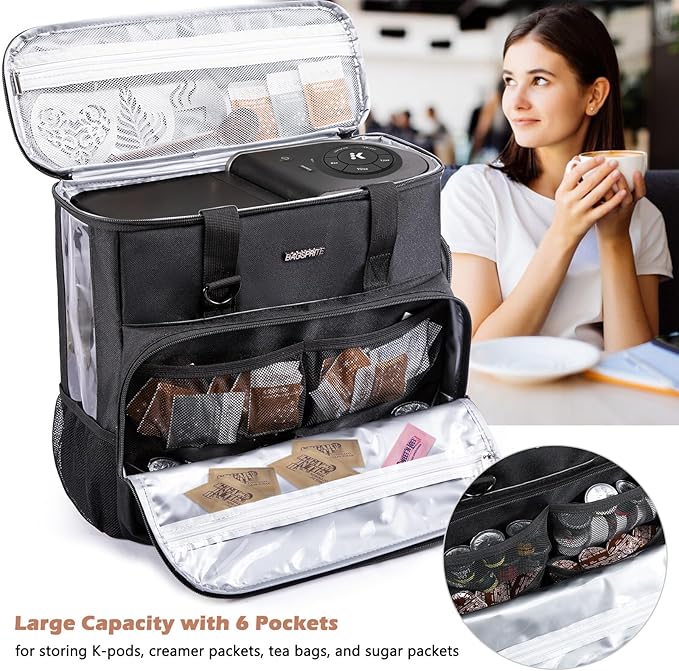 BAGSPRITE Travel Coffee Maker Carrying Case for Keurig K-Mini Plus & K-Slim – Portable Single Serve Coffee Machine Storage Bag with Accessories Space, Coffe e Maker Travel Bag